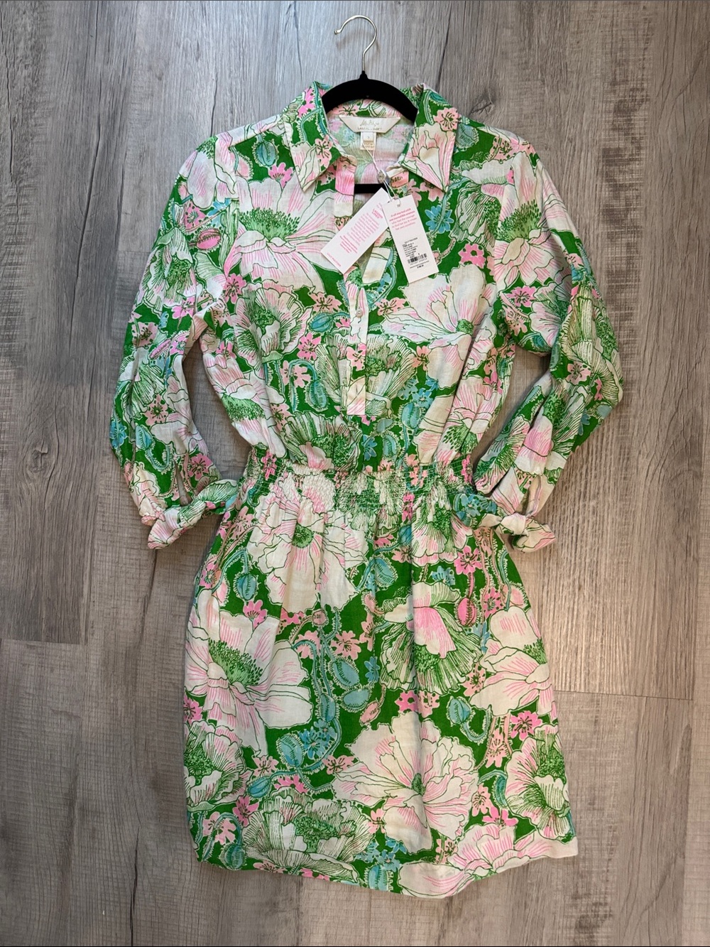 Lilly Pulitzer Green and Pink Floral Long Sleeve Dress